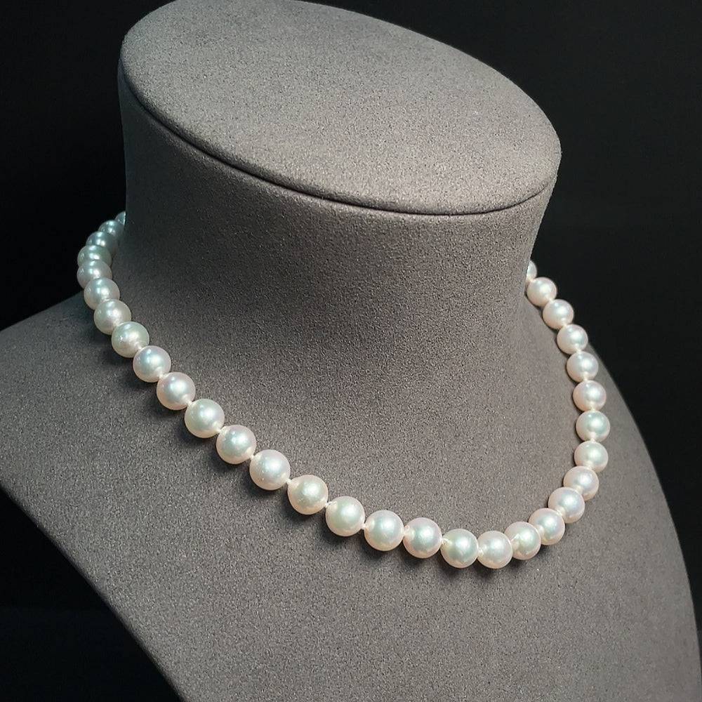 HUILIU HQ seawater pearl necklace with red-marked non-gold clasp, 7.8mm pearls, total weight 34.45g, elegant jewelry piece