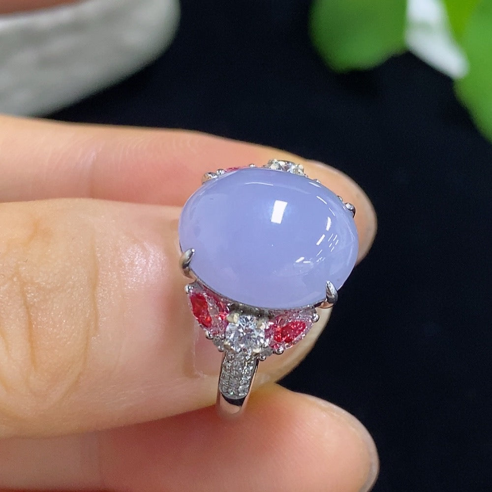 Jadeite Cabochon Inlaid Ring with 18k Gold and Diamond Accents (4 Marked Red Large Stones Are Non-Diamond) Size 16, Total Weight Approx. 3.71g