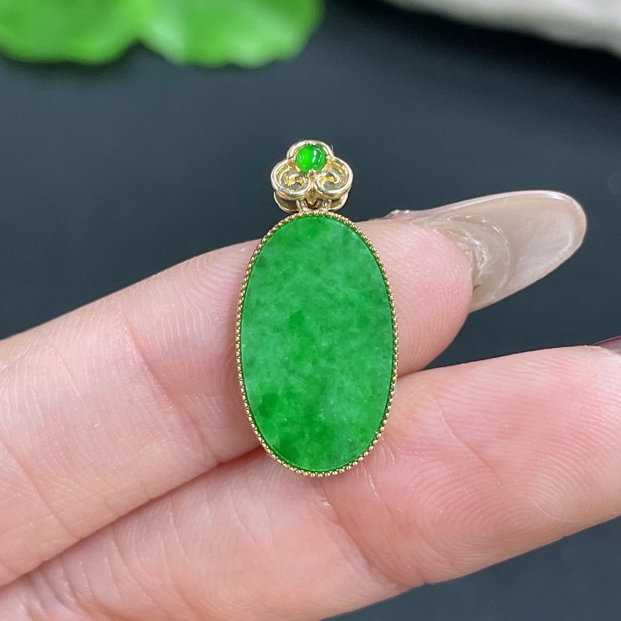 Jadeite Pendant 18k Gold Inlaid Total Weight Approx. 1.72g