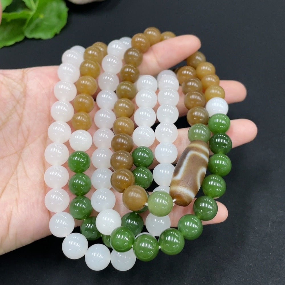 Hetian Jade Bead Necklace, Approx. 9.5mm, Non-Hetian Jade Beads Included, Total Weight Approx. 153.4g