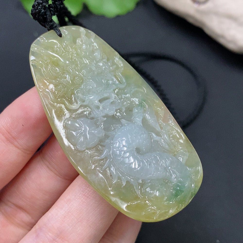 Jadeite Dragon Pendant Total Weight Approx. 31.22g (Including Rope)