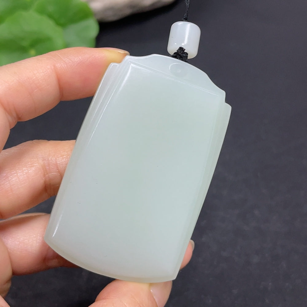 Hetian Jade plain pendant necklace by HKHQ, showcasing a smooth, polished jade pendant with a sleek, elegant design.