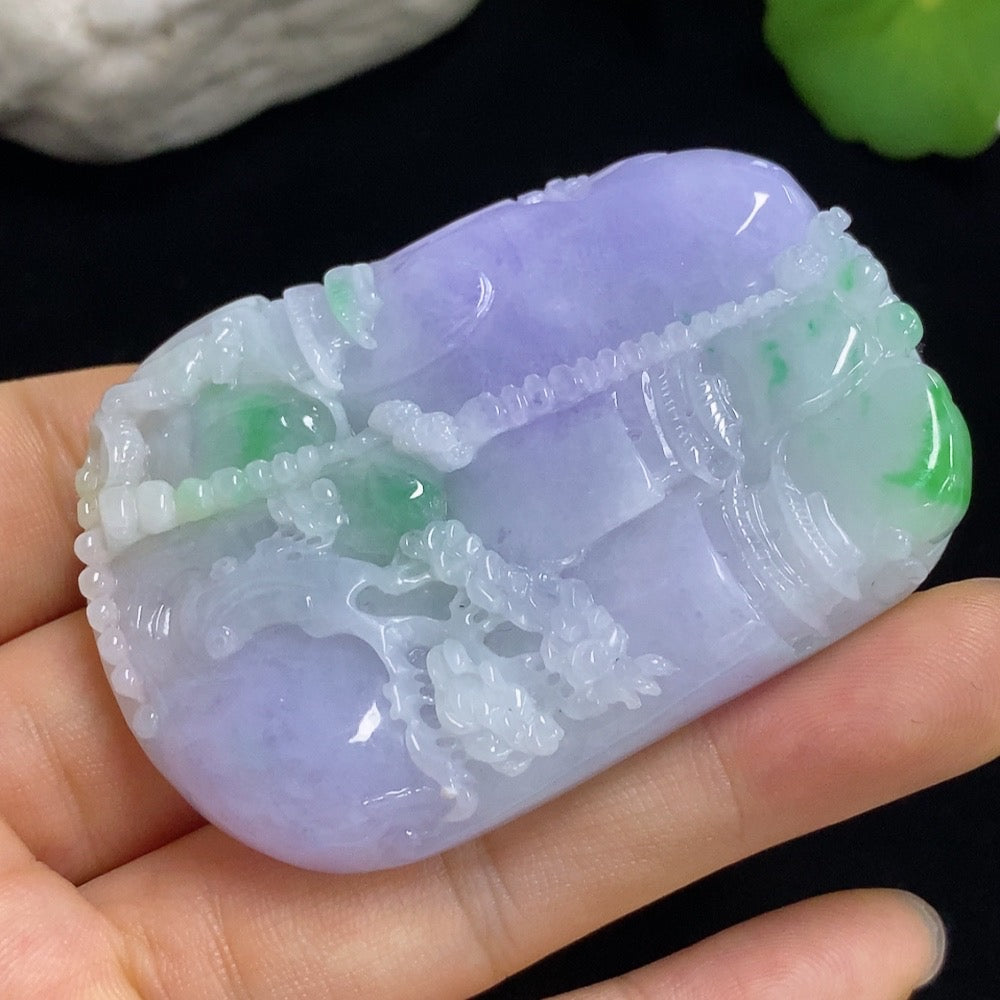 Jadeite Landscape Pendant (Including Cord Weight)
