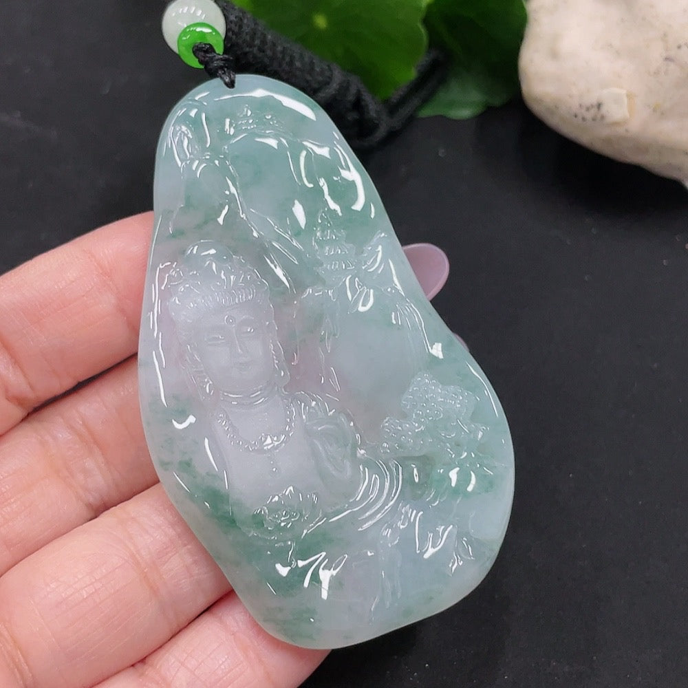 Jadeite Guanyin Pendant Total Weight Approx. 37.1g (Including Rope Weight)