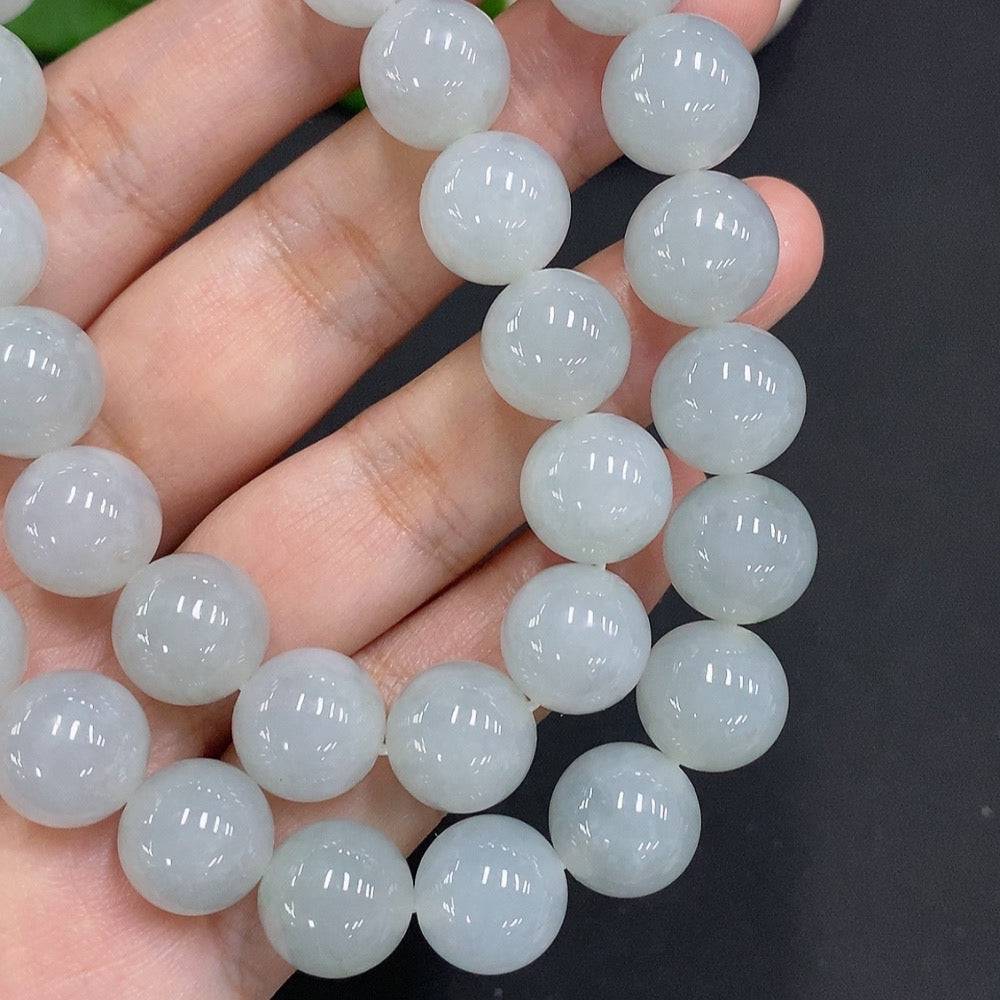 HUILIU HQ jadeite beaded necklace with 11.9mm beads, non-gold, weighing approximately 131.5g, showcasing smooth, polished jade beads.