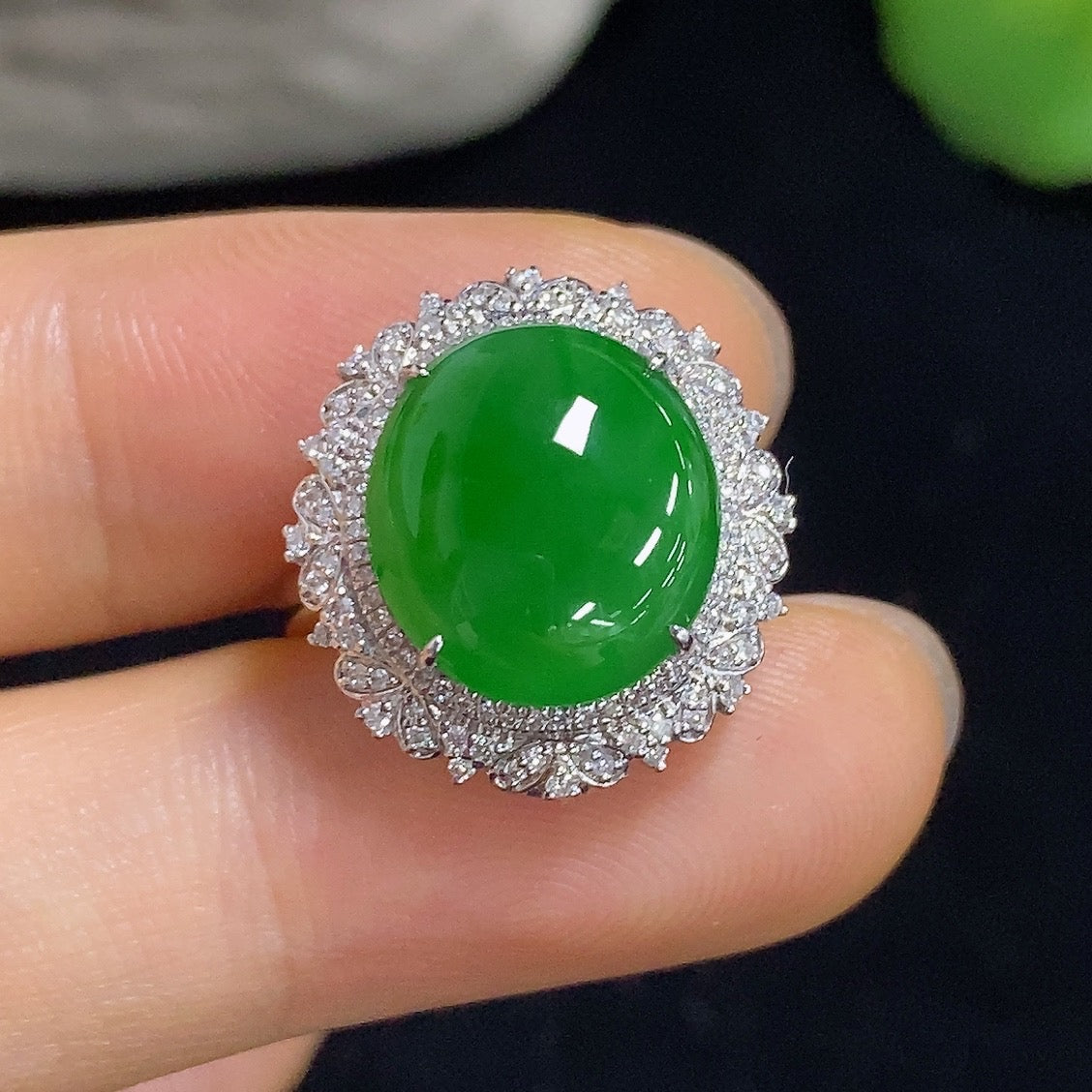 Jadeite Cabochon Convertible Ring and Pendant with Diamond Accents