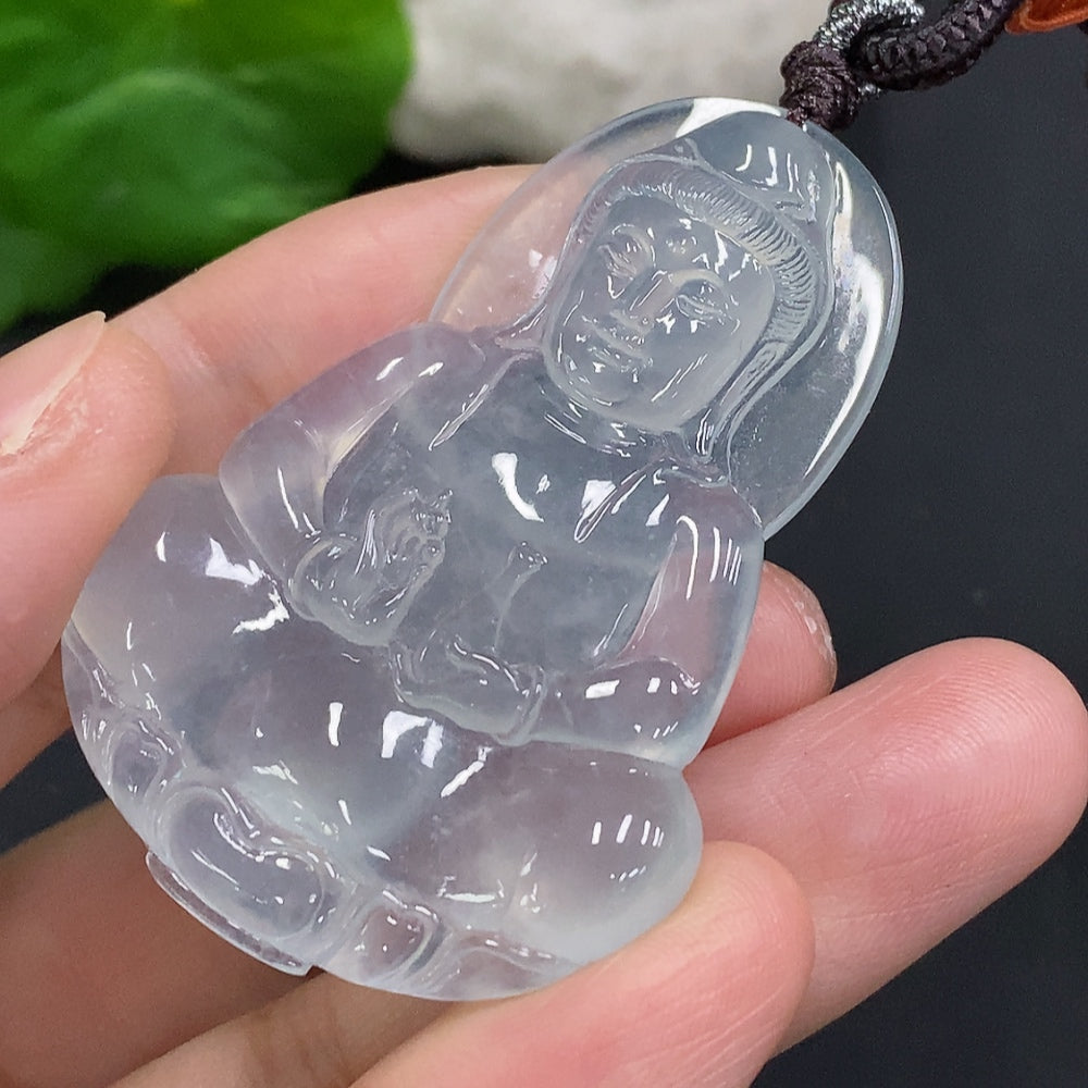 Jadeite Guanyin Pendant with Cord, Total Weight Approx. 19g