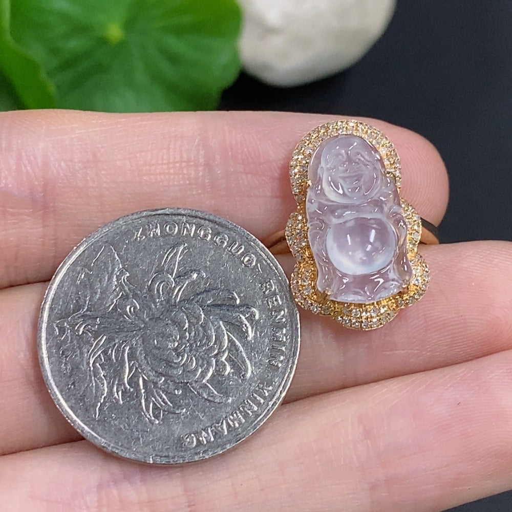 Jadeite Buddha inlay ring 18K Gold with diamonds