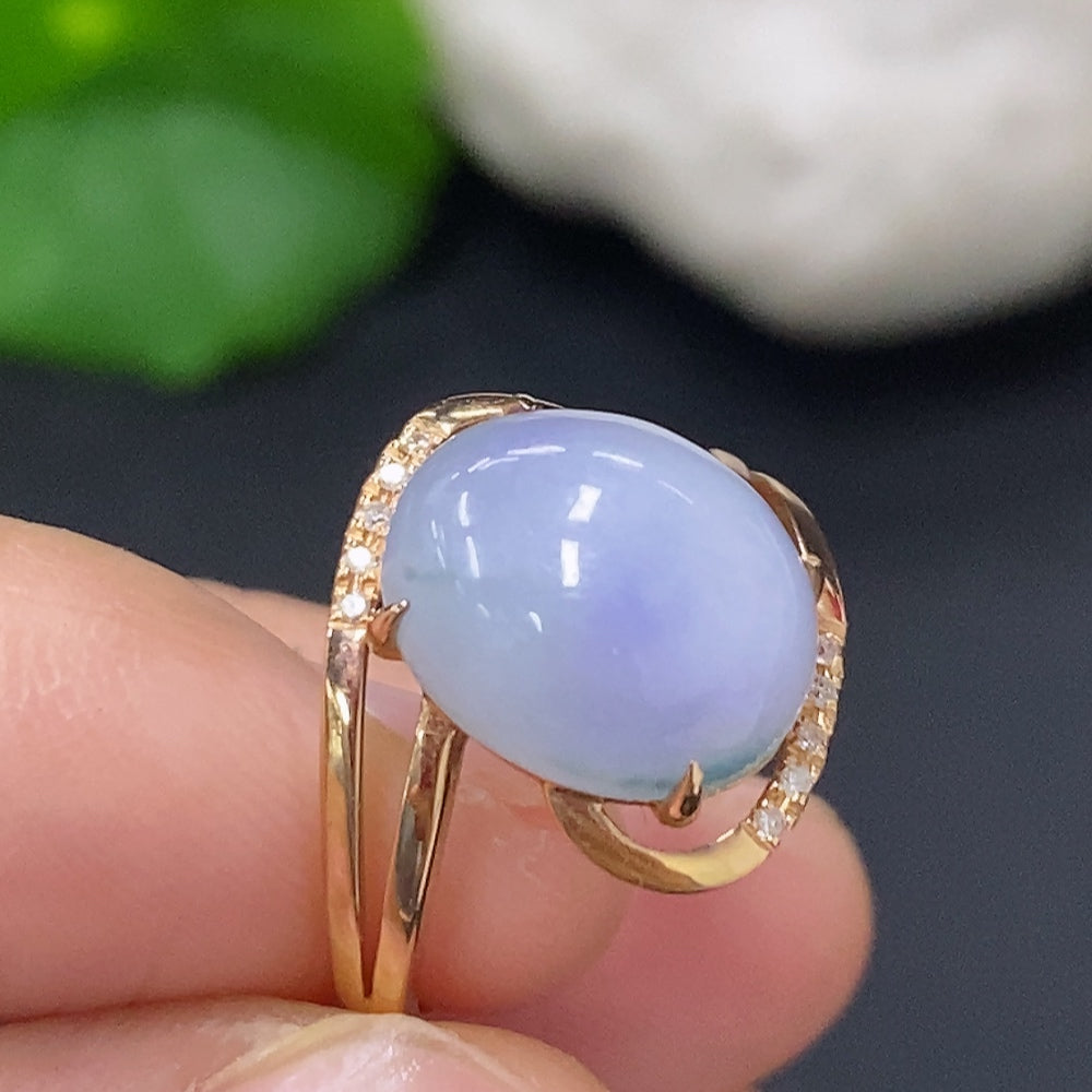 Jadeite Cabochon Ring in 18K Gold Size 12 Total Weight Approx. 3g (With Diamond Accents)