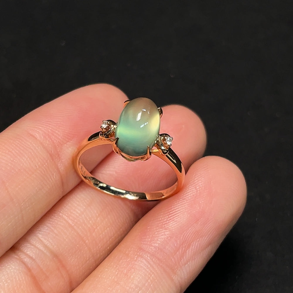 Prehnite Ring with Diamond Accents, 18K Gold