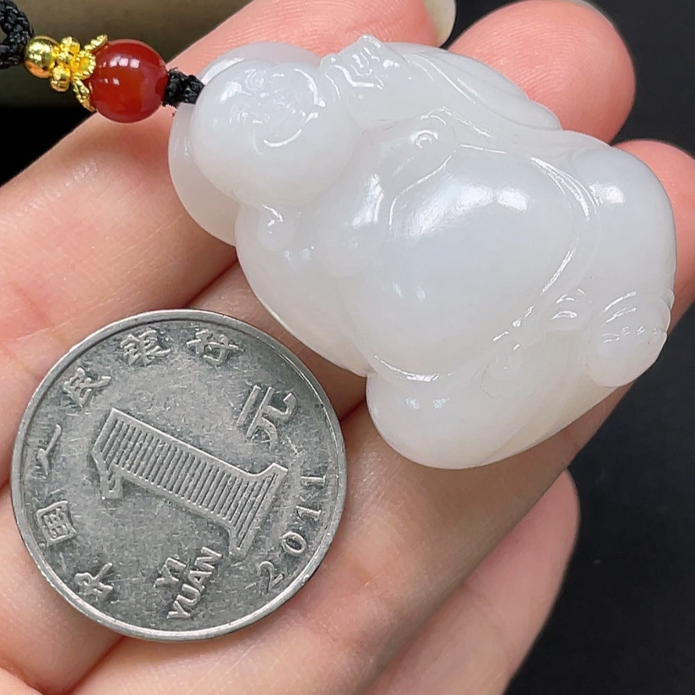 Hetian Jade Buddha Pendant, Total Weight Approx. 27.18g, Including Rope