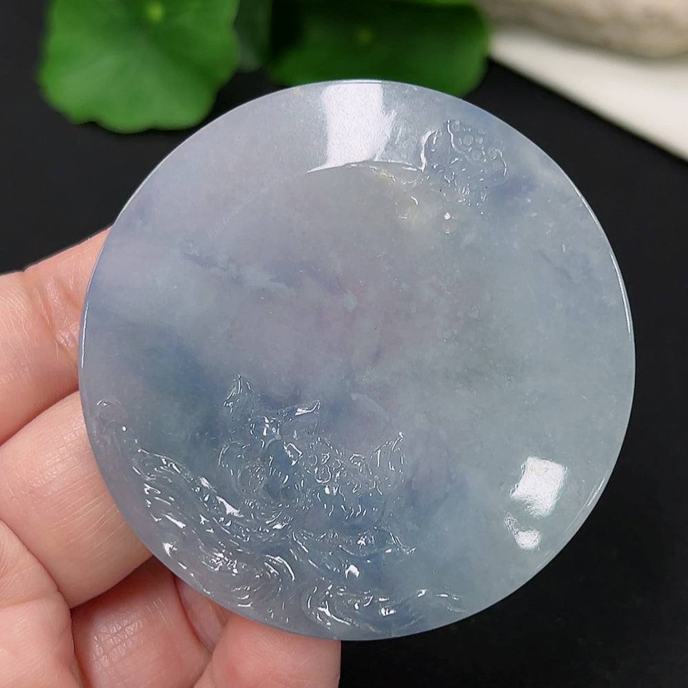 Jadeite lotus pendant from HKHQ featuring a detailed lotus flower design, weighs approximately 39.4 grams.