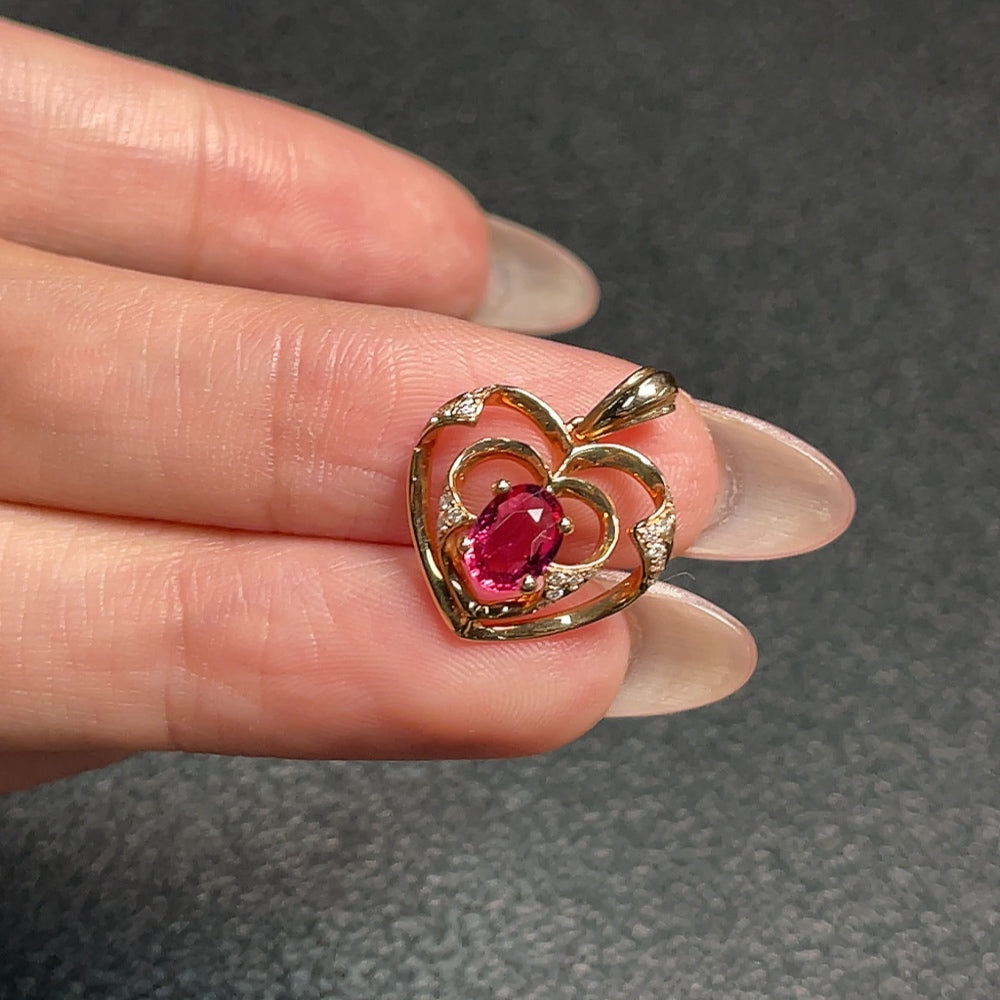 Huiliu certified gemstone tourmaline pendant with diamond accents, featuring a 5.9x4.3mm stone, jewelry design with vibrant colors.