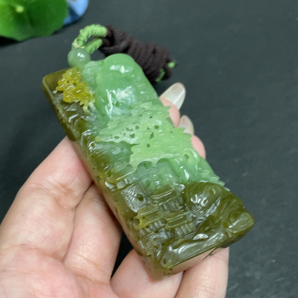 허톈 옥 펜던트 - 풍경 패