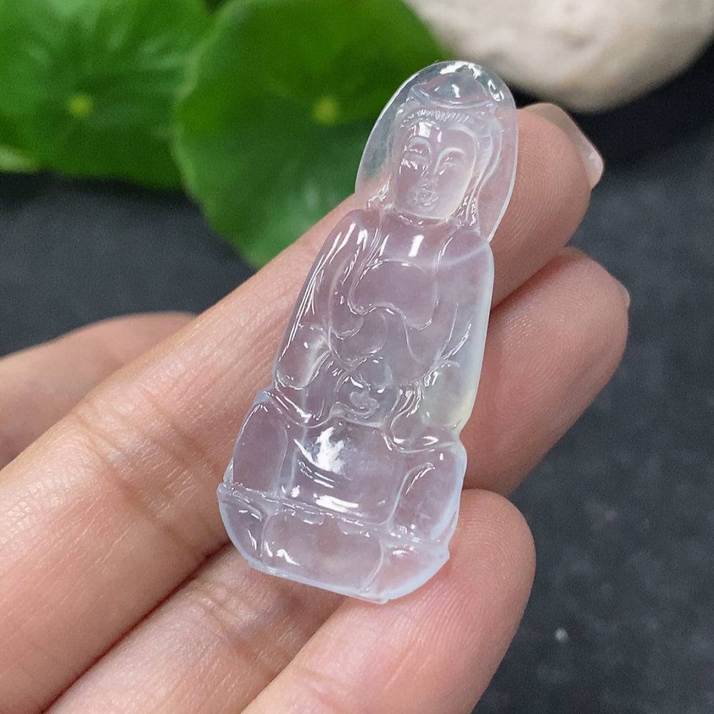 Jadeite Guanyin pendant with intricate carvings, weighing approximately 4.35g, from HUILIU HQ, detailed jade sculpture.
