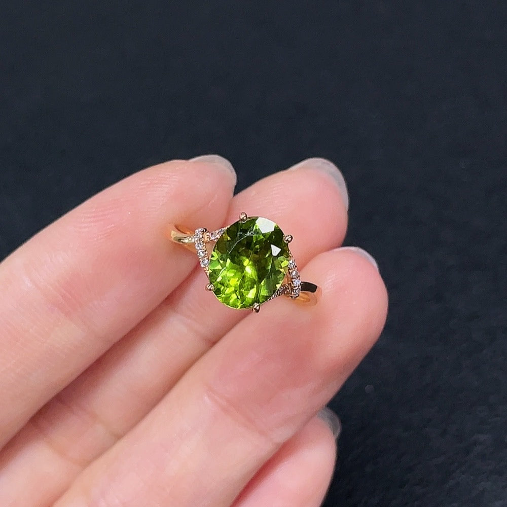 Peridot Ring in 18K Gold, Accented with Diamonds