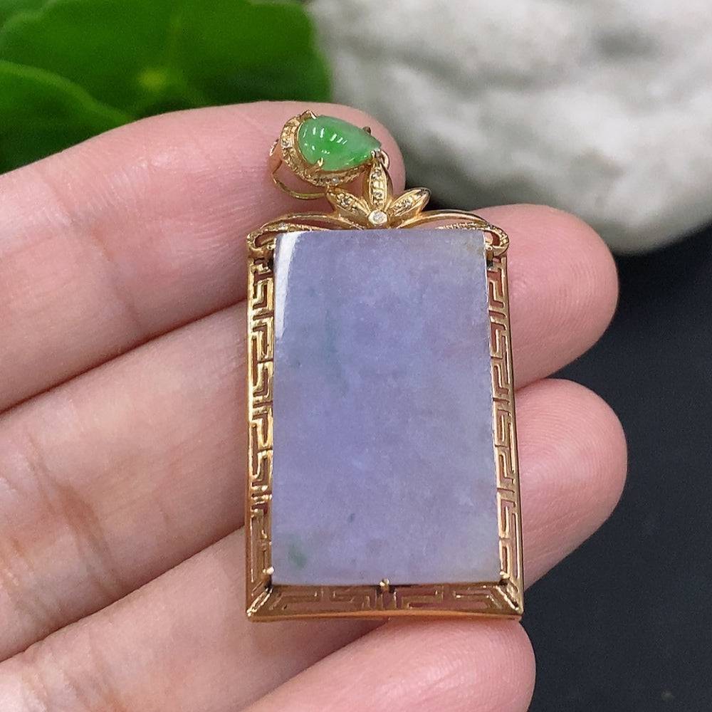 Jadeite plain pendant necklace by HUILIU HQ with 18K gold and diamond accents, showcasing a smooth jade pendant on a gold chain.