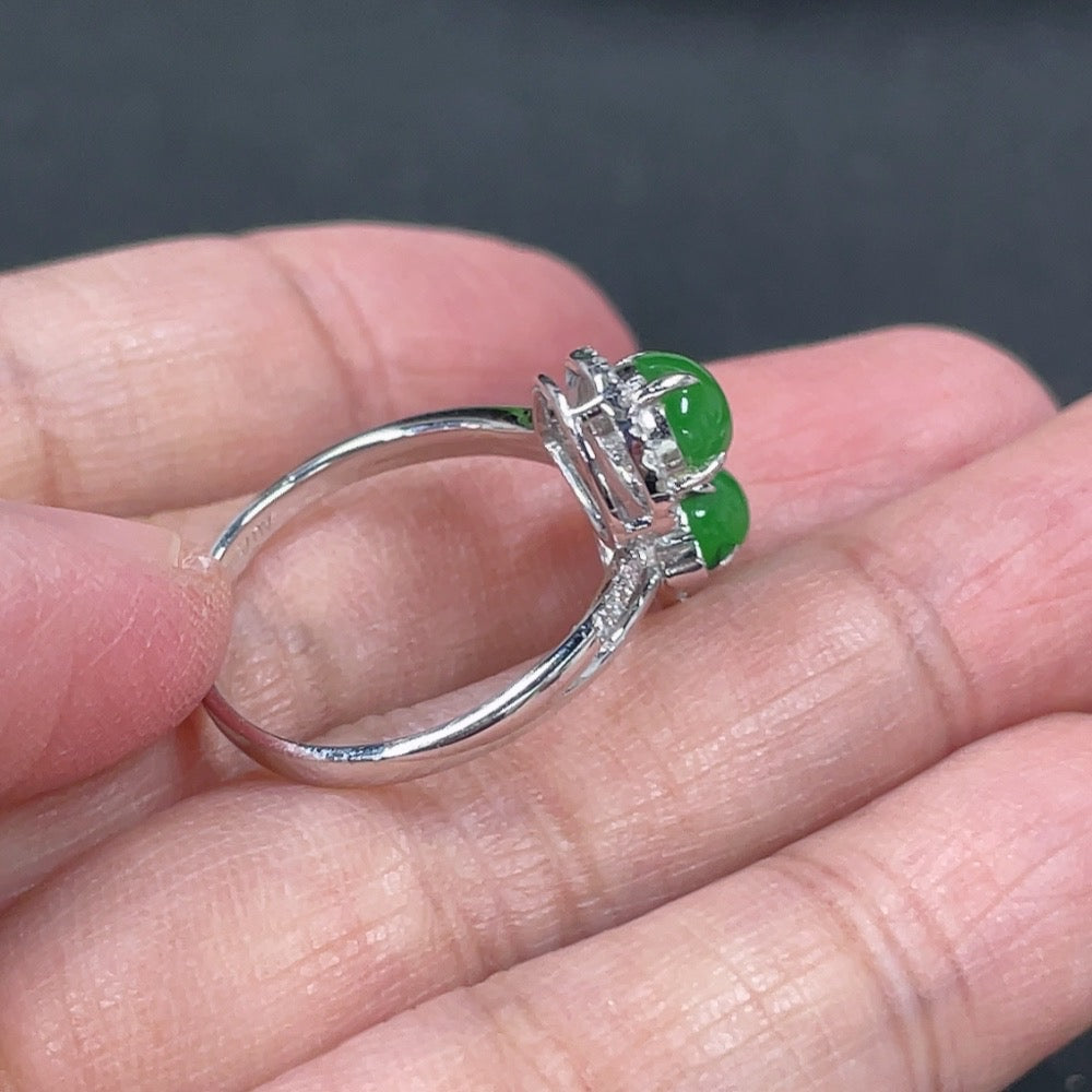 Jadeite Inlaid Ring 18k with Diamond Size 13 Total Weight Approx. 3.8g