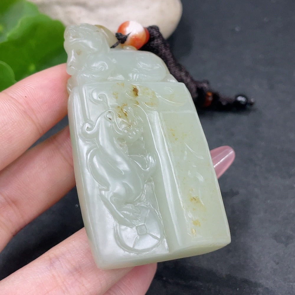 Hetian Jade Pendant Antique Style Undetermined Skin Color Origin Total Weight (including rope) Approx. 74.3g