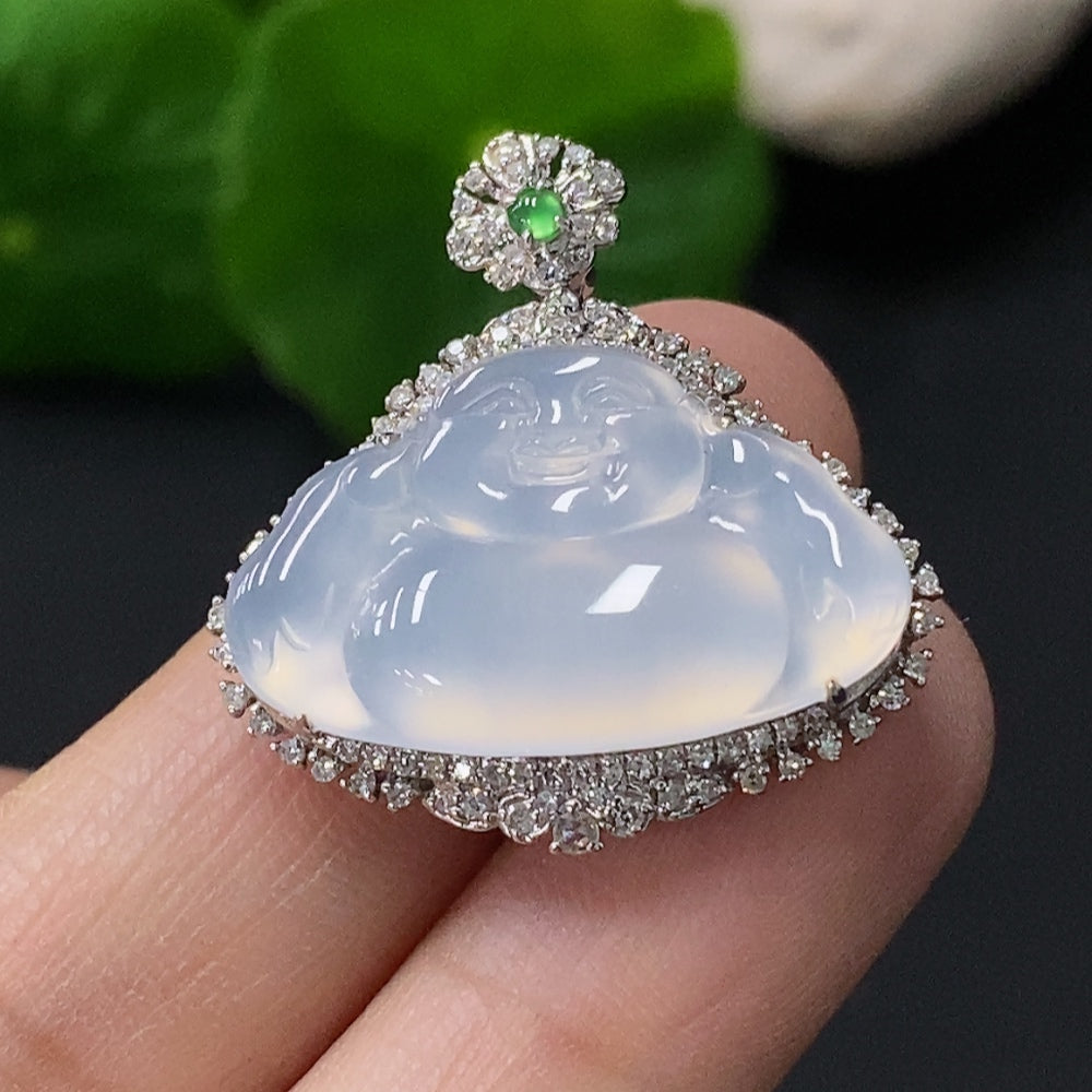 Jadeite Buddha Pendant with 18k Gold Setting, Total Weight Approx. 4.96g