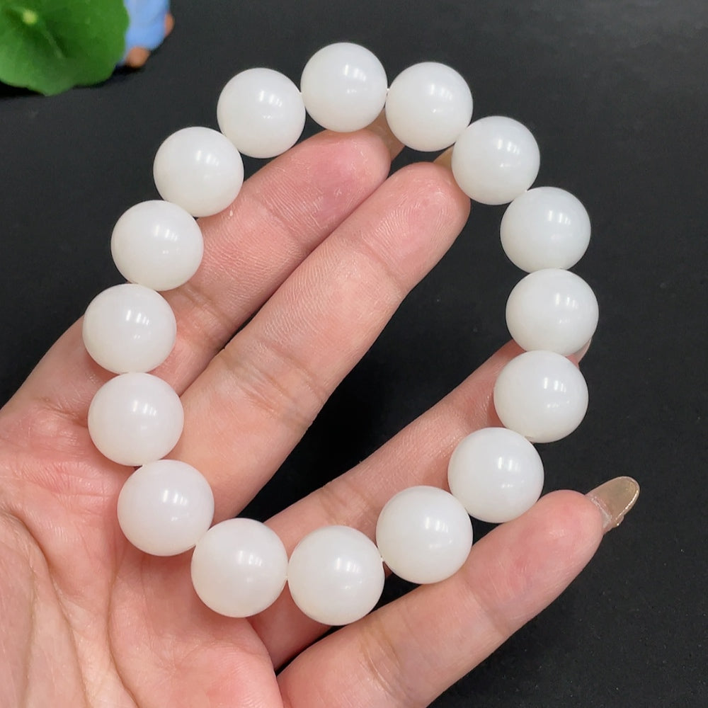 Hetian Jade Bracelet, Approx. 14 mm Beads, Total Weight Approx. 69.2g