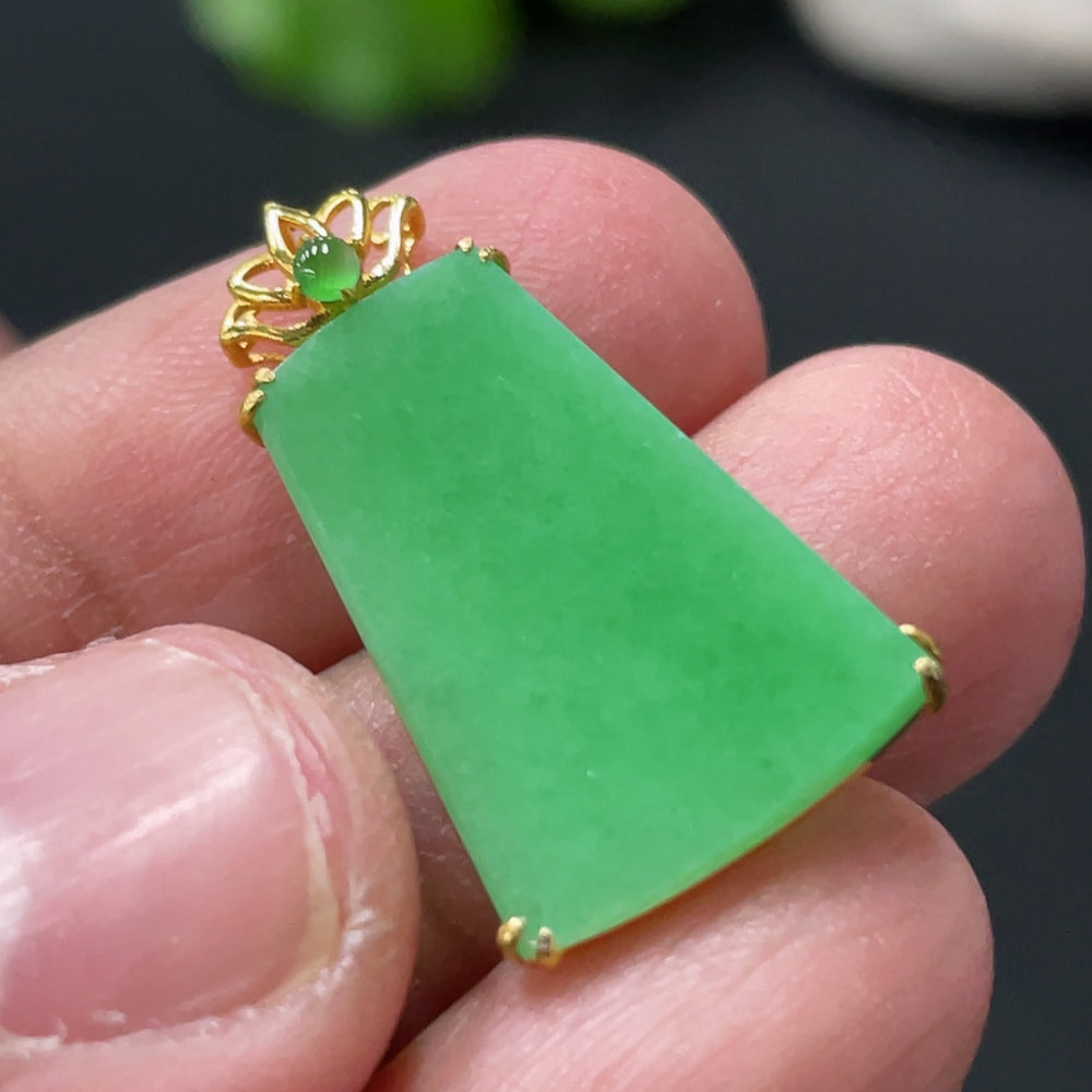 Jadeite Plain Pendant Necklace 18k Gold Inlaid Total Weight Approx.1.4g