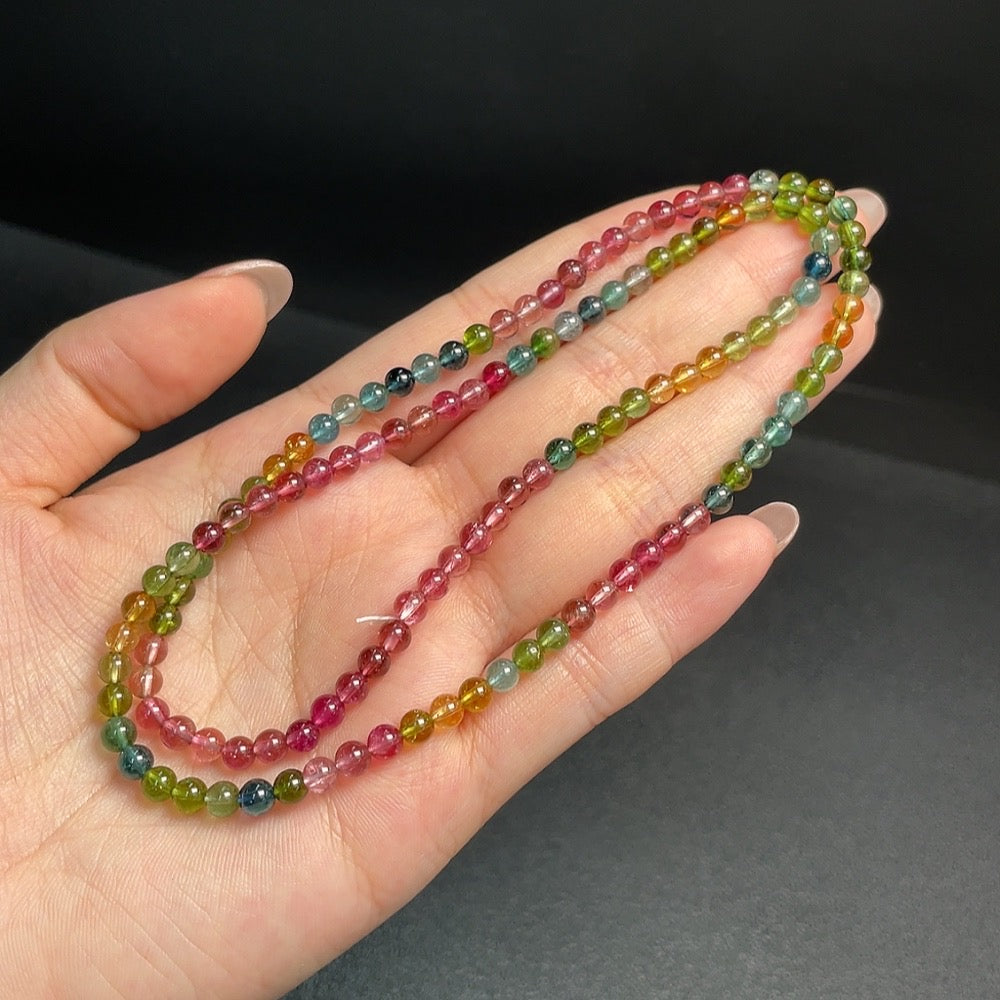 Tourmaline Bead Strand with Visible Organic Inclusions, ., Size About 4.2mm | Huiliu Certified