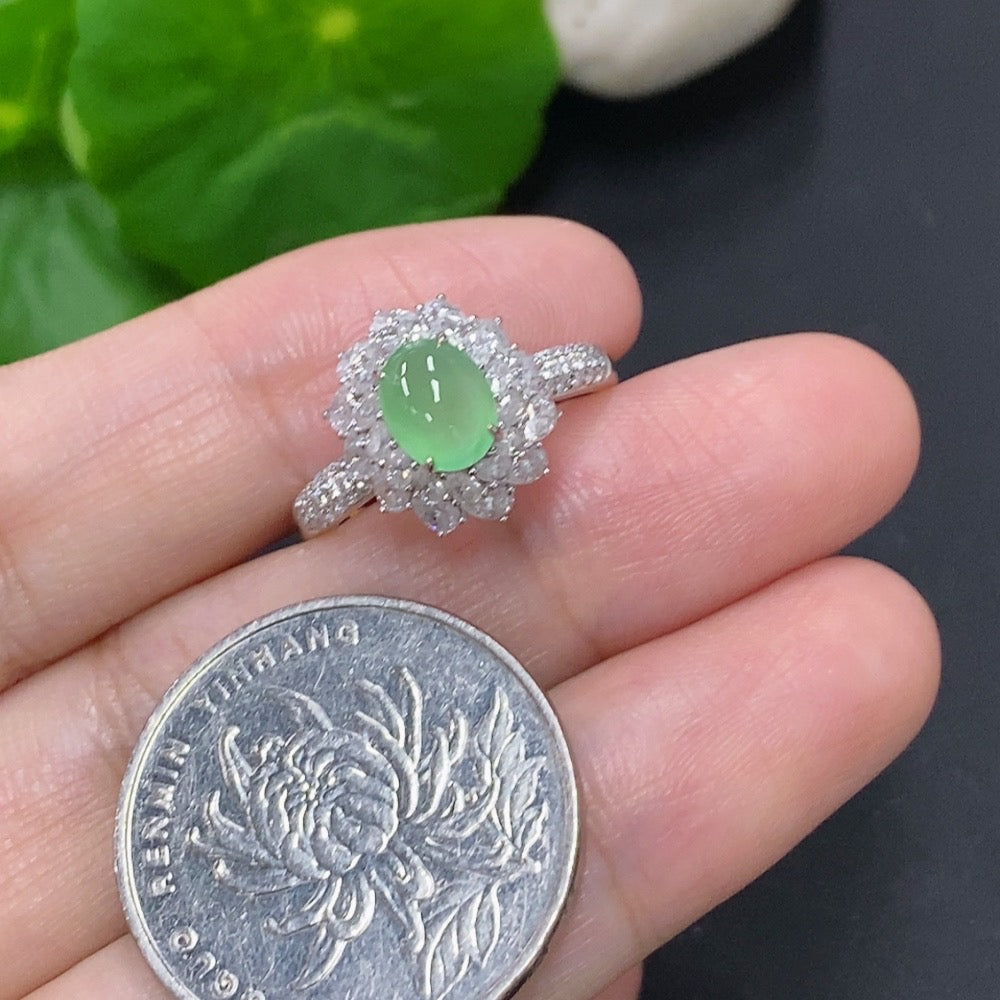 Jadeite Inlaid Ring 18k Non-Diamond Size 14 Total Weight Approx. 2.6g