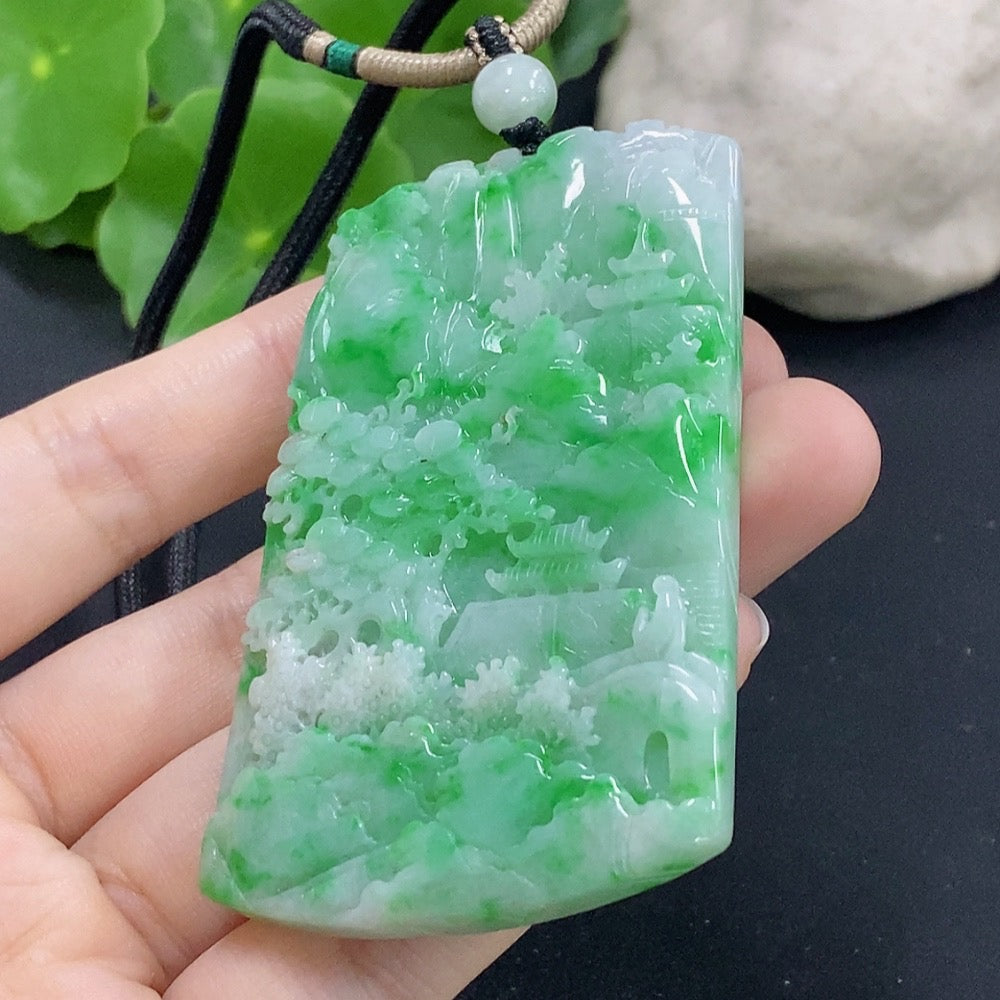 Jadeite landscape pendant with a (including rope weight)
