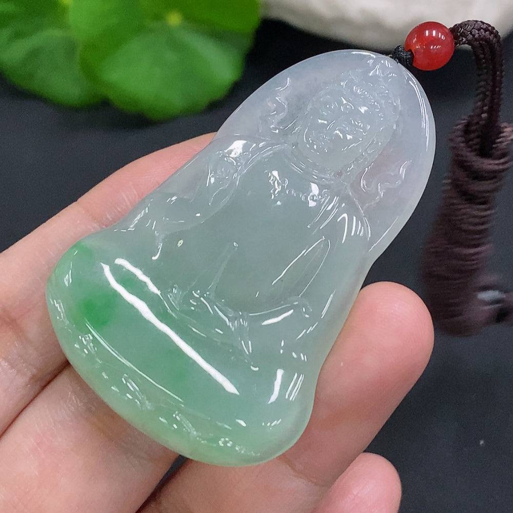 Jadeite Guanyin pendant in jade with matching stones, weighing approximately 20.1g, crafted by HUILIU HQ.