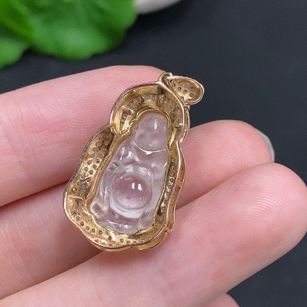Jadeite Buddha Pendant 18k Gold Total Weight Approx. 3.2g