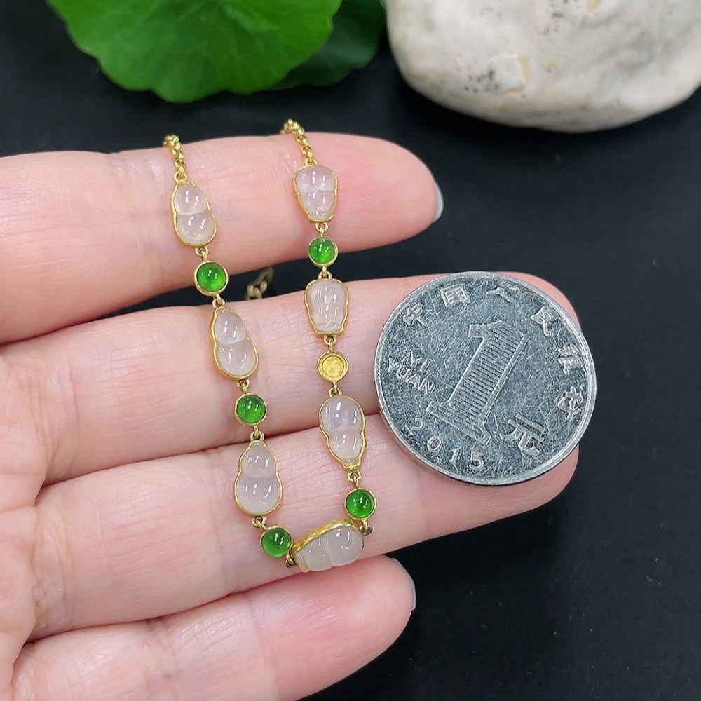 Jadeite inlaid bracelet 18K gold Total product weight approx. 3.3g (missing one cabochon)