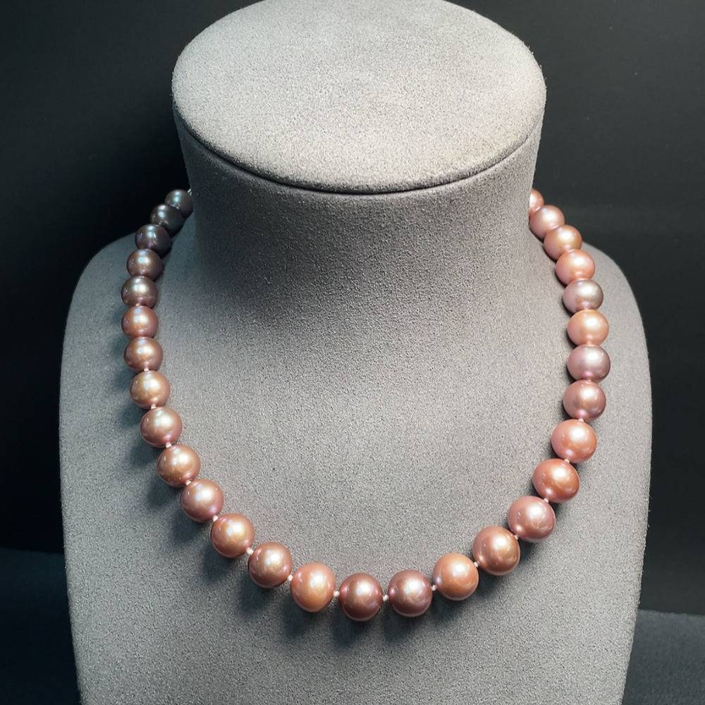 HUILIU HQ pearl bead necklace with non-gold pearls, 67.95g, 9-11.8mm size, featuring lustrous round pearls.