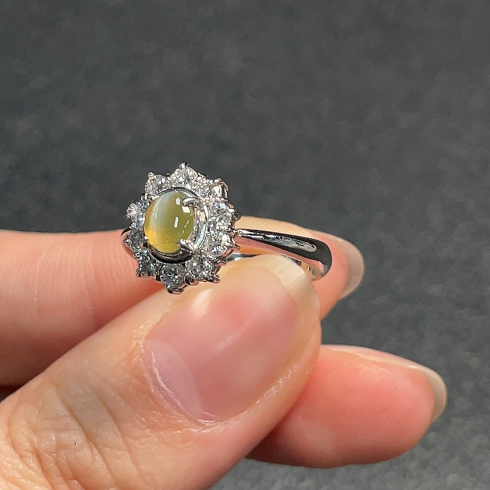 Chrysoberyl Ring with Diamond Accent, Pt90%, . | Huiliu Certified