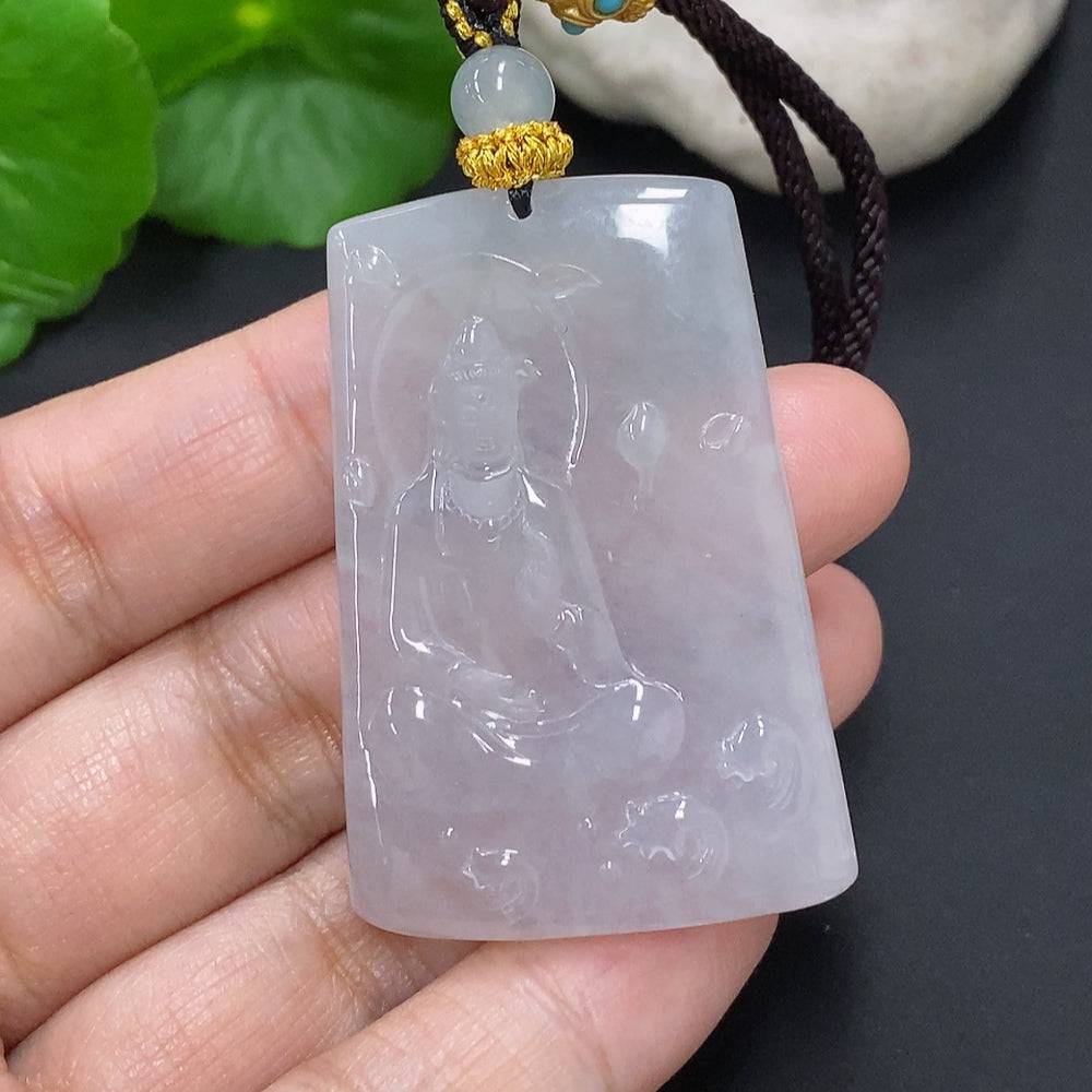 Jadeite Guanyin pendant weighing 25.2 grams with cord, crafted from green jade, by HUILIU HQ.