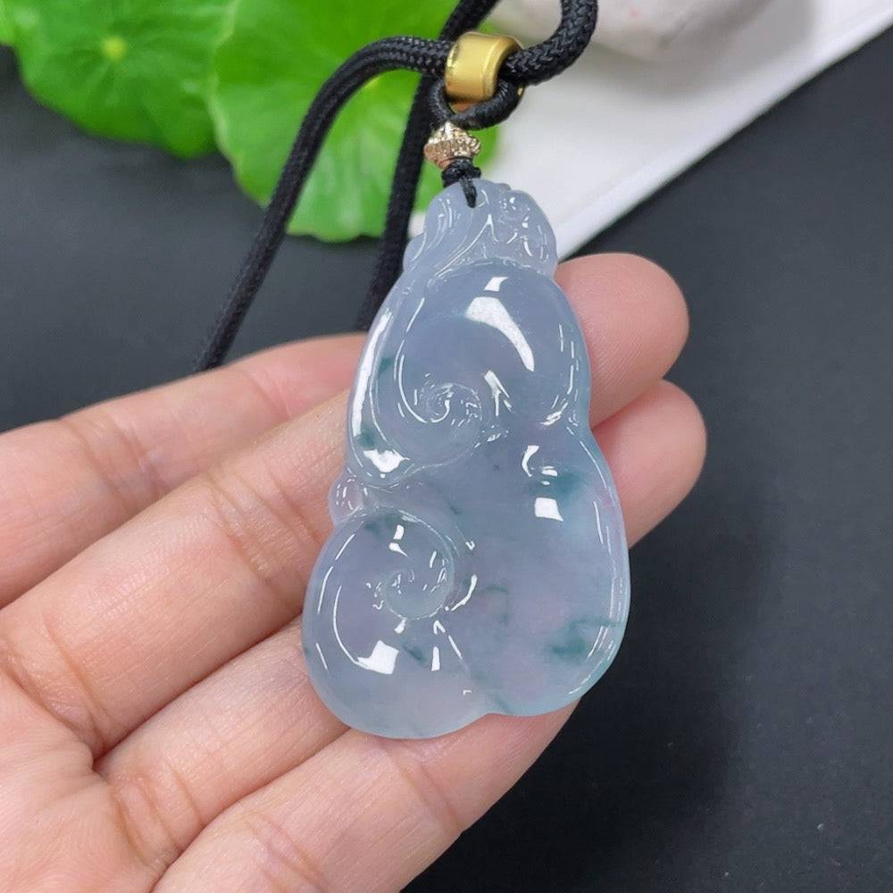 HUILIU HQ jadeite pendant Ruyi with rope, approximately 15.72g, featuring a smooth, polished green jade surface.