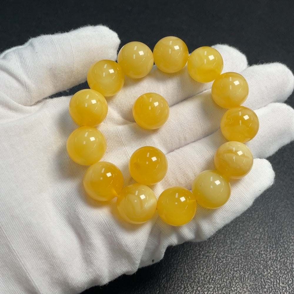 Amber Beeswax Bracelet + Loose Beads . Size About 14.6mm | Huiliu Certified