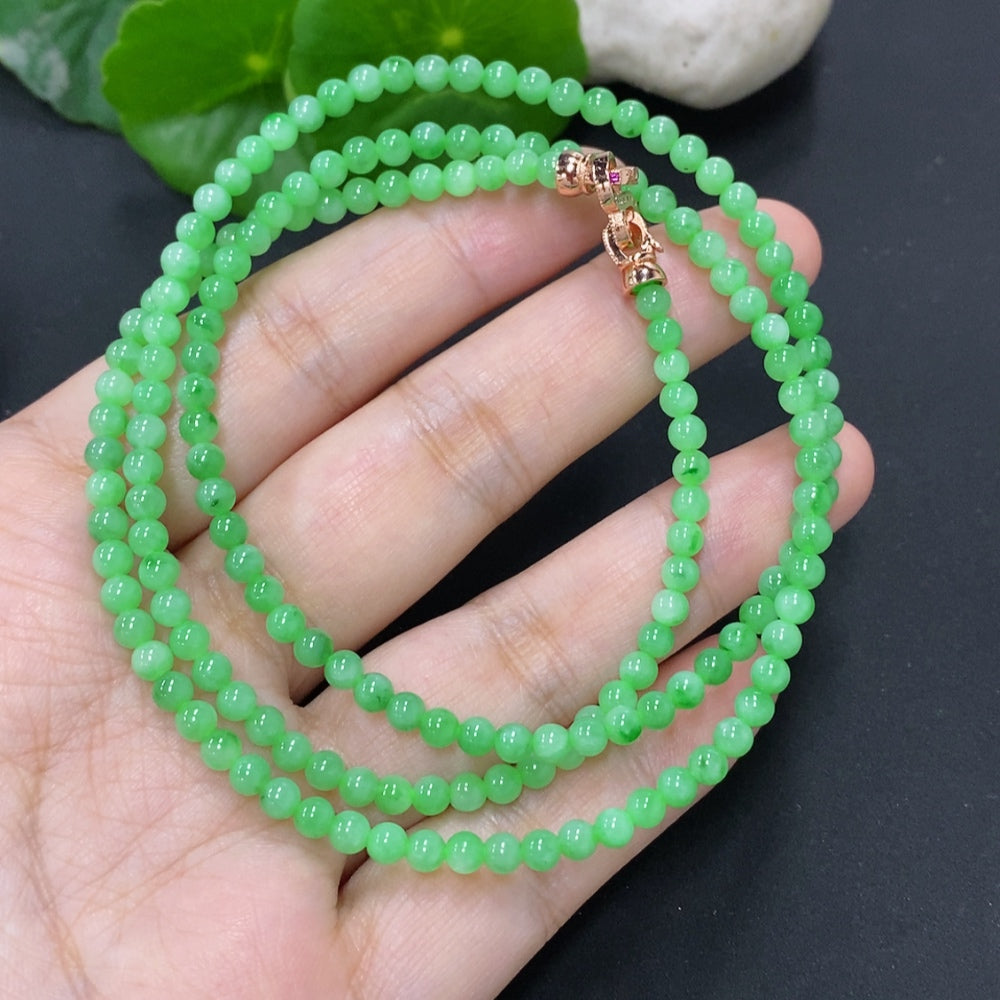 Jadeite Bead Necklace Approx. 3.5mm Non-Gold