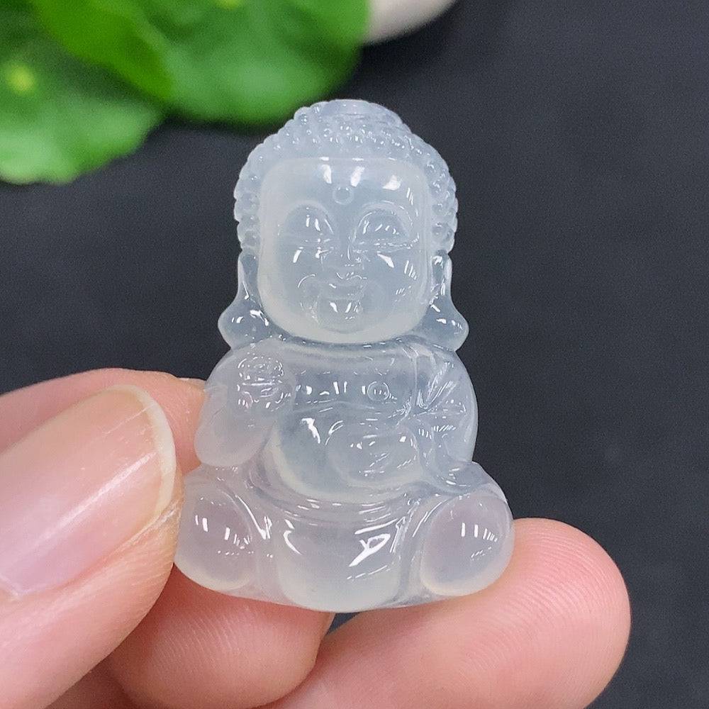 Jadeite baby Buddha pendant from HUILIU HQ, featuring a detailed carved jade figure weighing approximately 7.5g.