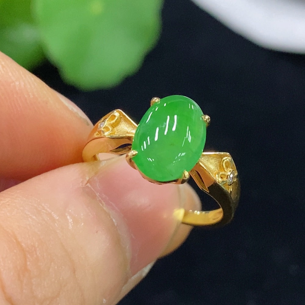 Jadeite Cabochon Inlaid Ring with Diamond Accents . | Huiliu Certified