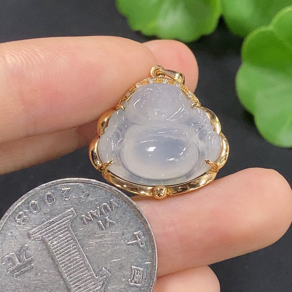 Jadeite Buddha Pendant Set in 18K Gold with Diamond Accents