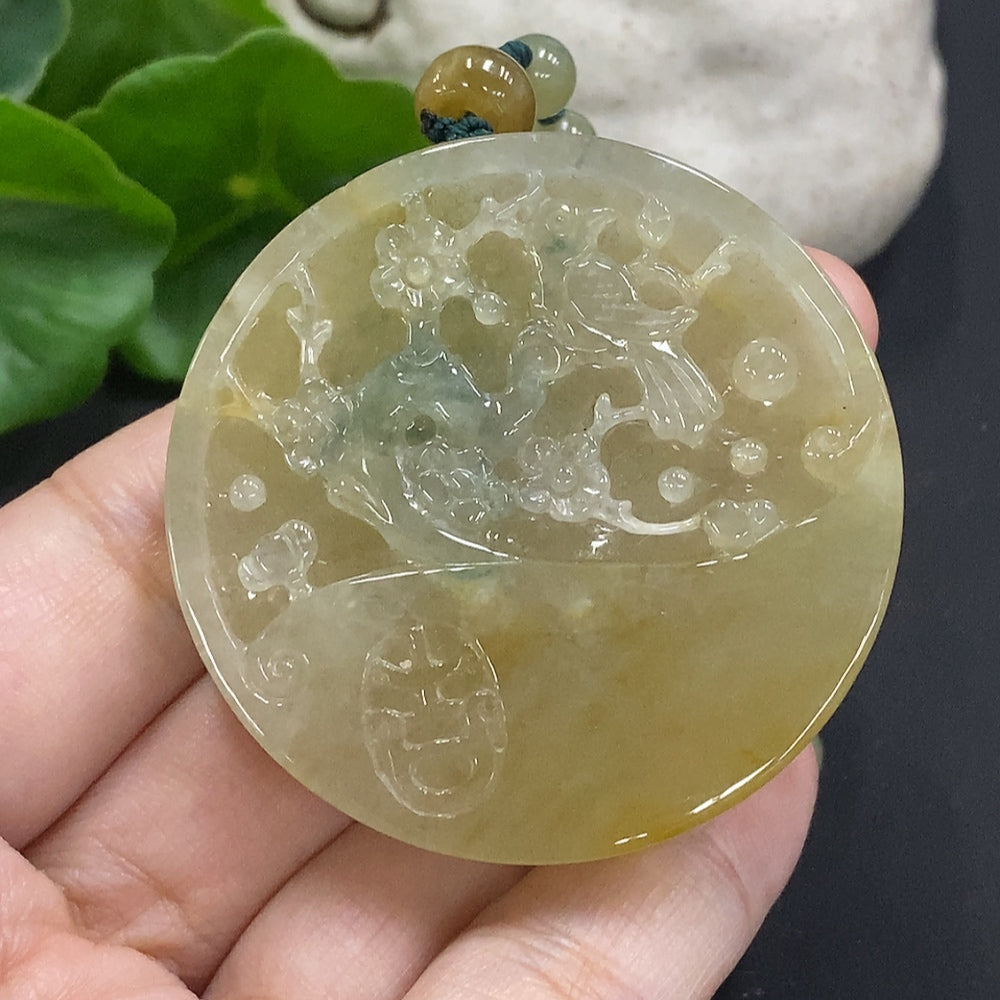 Jadeite Flower of Wealth and Honor Pendant with Chain, Approximately | Huiliu Certified