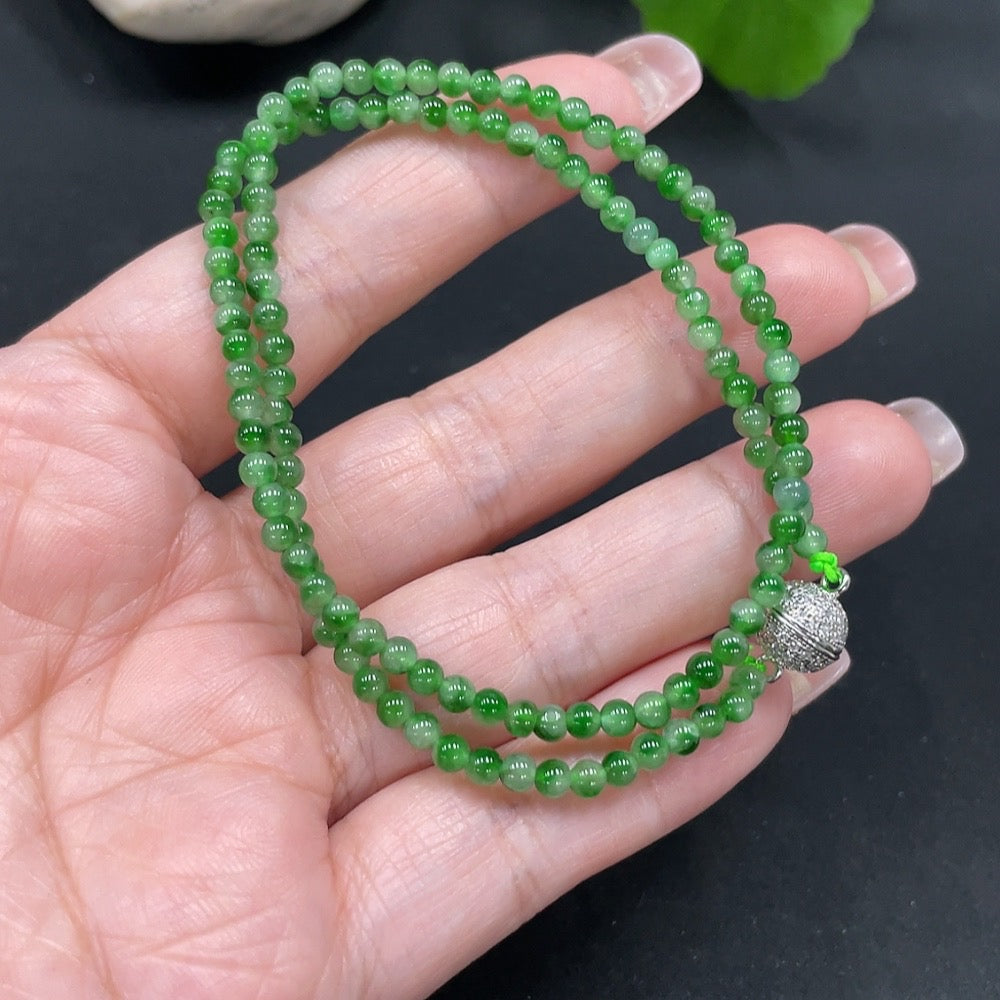 Jadeite Beaded Necklace Approx. 3mm Beads (Non-Gold-Inlaid) Total Weight 7.677g
