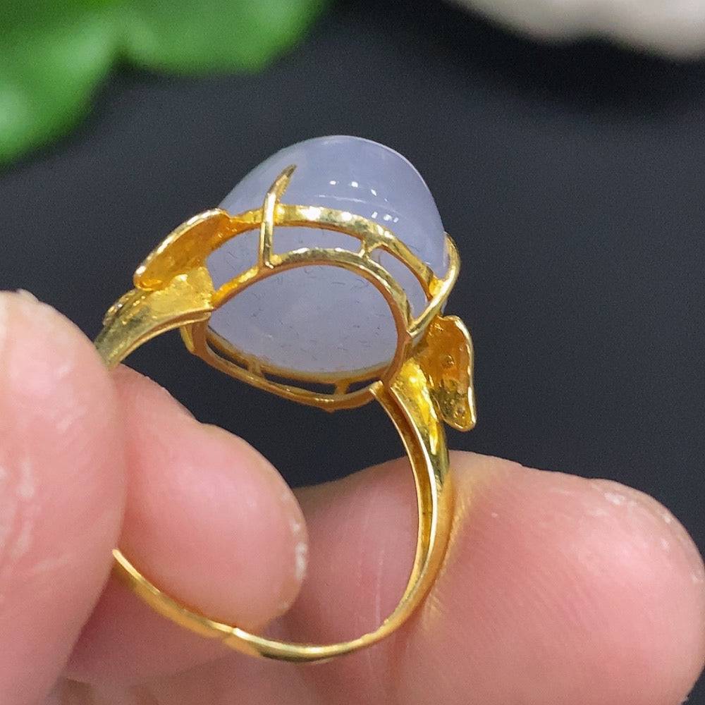 HUILIU HQ jadeite cabochon ring with gold and diamond accents, size 11, total weight 4.2g, featuring a polished green jade gemstone