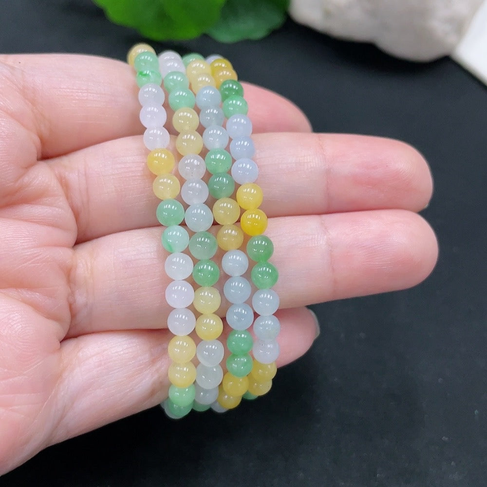 Jadeite Bead Necklace Approx. 4.5mm Total Weight Approx. 22.7g (Non-Gold Inlaid) (Color Origin Undetermined)