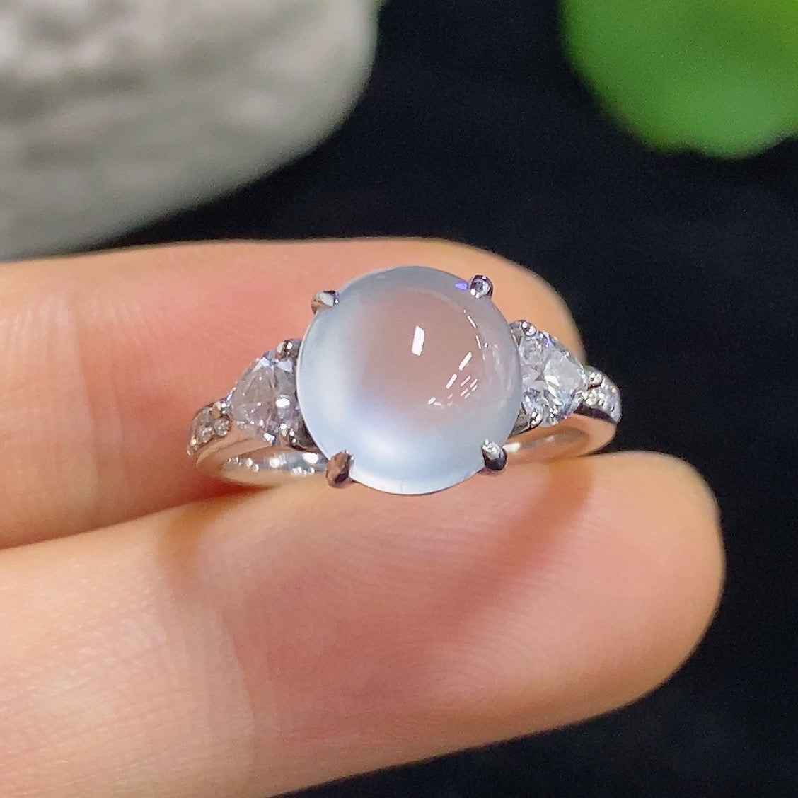 Jadeite Cabochon Ring with 18K Gold and Diamond Accents