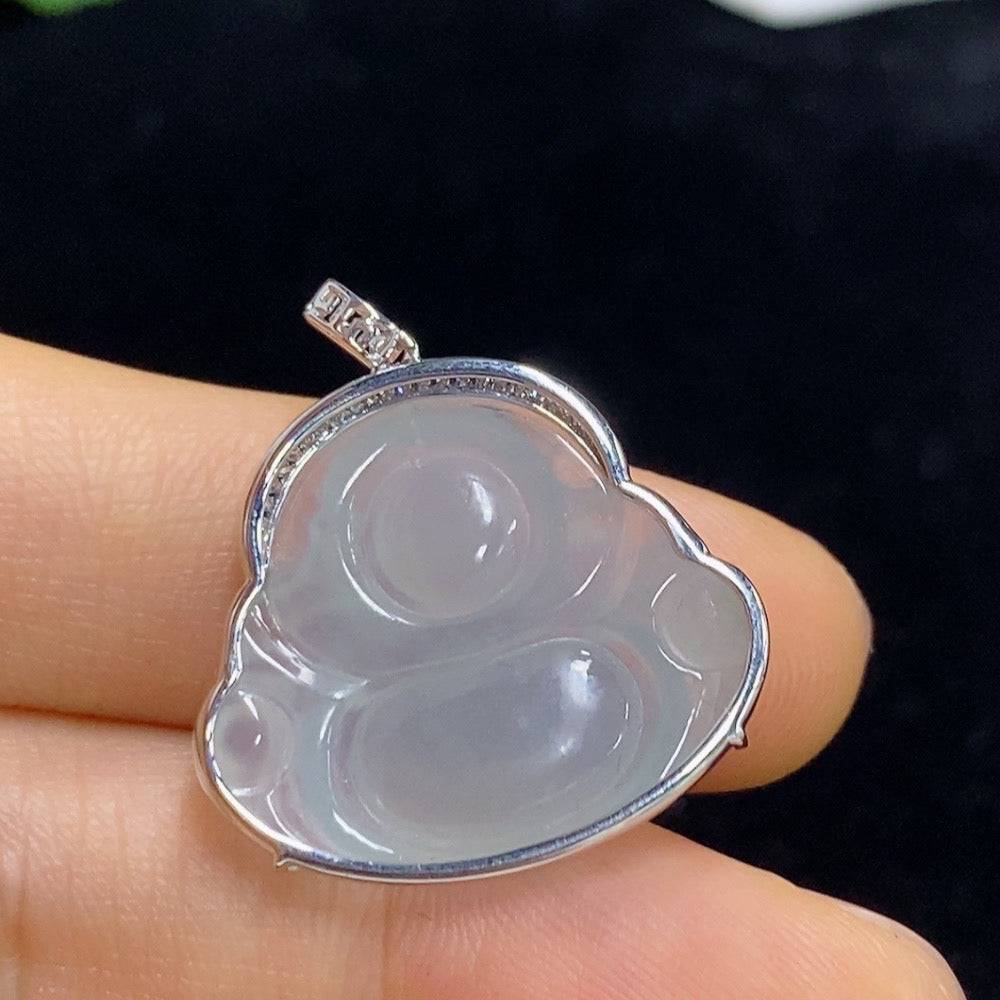 Huiliu Jadeite Buddha pendant with diamond accents, crafted from green jade, featuring intricate design and polished finish.