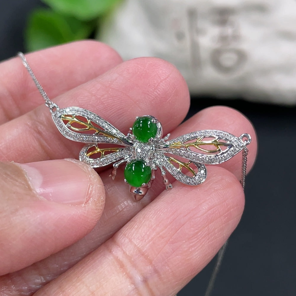 Jadeite Cabochon Pendant Necklace, with Diamond Accents, . | Huiliu Certified