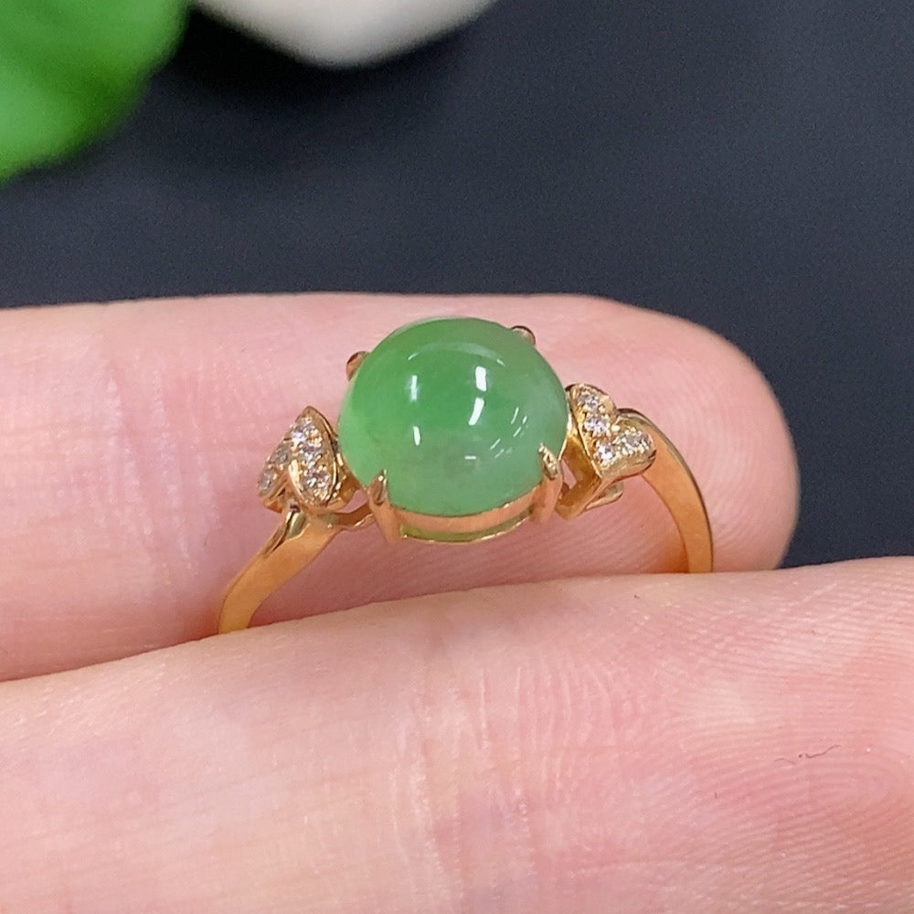Jadeite inlaid ring 18K Gold with diamond
