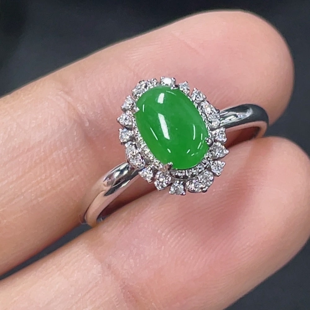 Jadeite Inlaid Ring with Diamond Accents . | Huiliu Certified